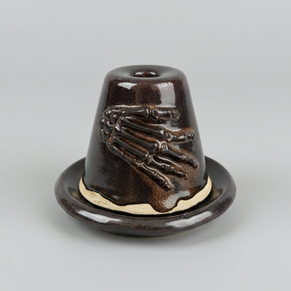 Nocturne Sightings Ceramic Incense Holder – Cone Ritual Vessel, Ø8×5.5 cm by Red Raven Pottery