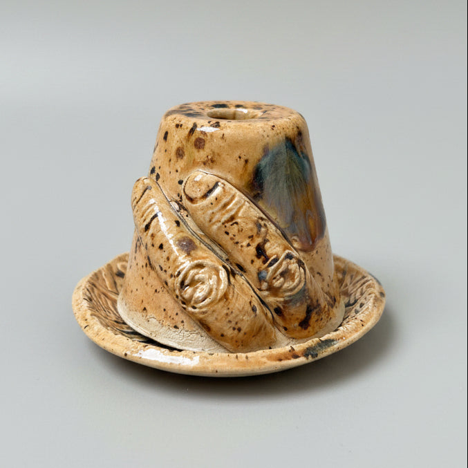 Nocturne Sightings Ceramic Incense Holder – Cone Ritual Vessel, Ø8×5.5 cm by Red Raven Pottery