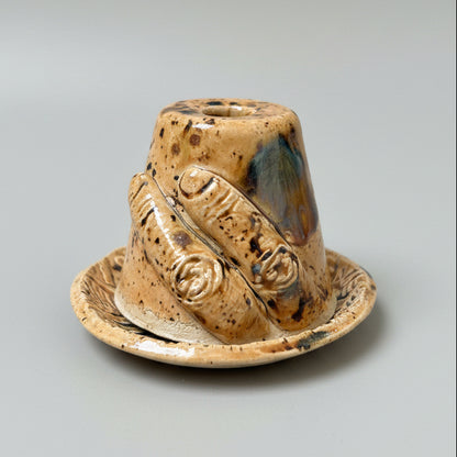 Nocturne Sightings Ceramic Incense Holder – Cone Ritual Vessel, Ø8×5.5 cm by Red Raven Pottery