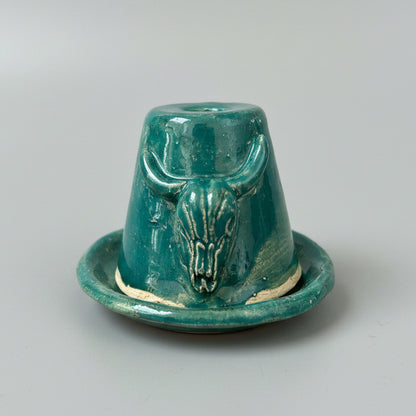 Nocturne Sightings Ceramic Incense Holder – Cone Ritual Vessel, Ø8×5.5 cm by Red Raven Pottery