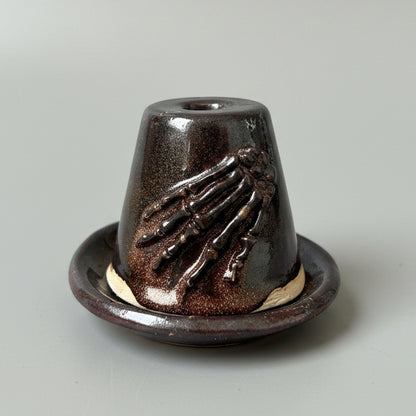 Nocturne Sightings Ceramic Incense Holder – Cone Ritual Vessel, Ø8×5.5 cm by Red Raven Pottery