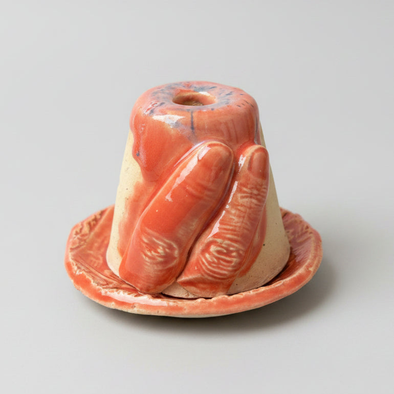 Nocturne Sightings Ceramic Incense Holder – Cone Ritual Vessel, Ø8×5.5 cm by Red Raven Pottery