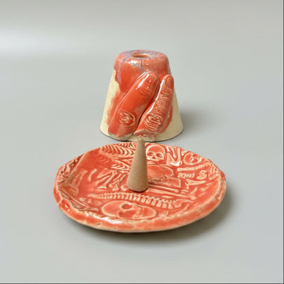 Nocturne Sightings Ceramic Incense Holder – Cone Ritual Vessel, Ø8×5.5 cm by Red Raven Pottery