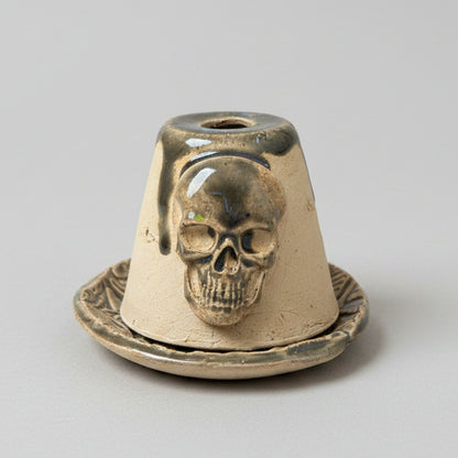 Nocturne Sightings Ceramic Incense Holder – Cone Ritual Vessel, Ø8×5.5 cm by Red Raven Pottery