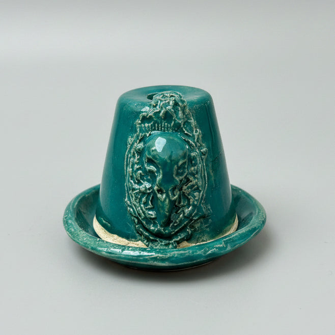 Nocturne Sightings Ceramic Incense Holder – Cone Ritual Vessel, Ø8×5.5 cm by Red Raven Pottery