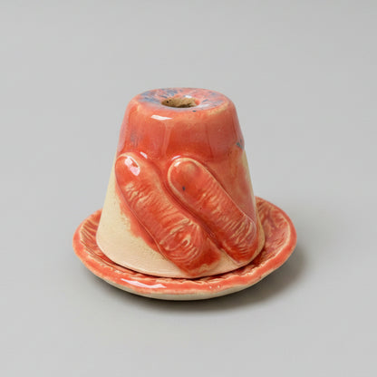Nocturne Sightings Ceramic Incense Holder – Cone Ritual Vessel, Ø8×5.5 cm by Red Raven Pottery