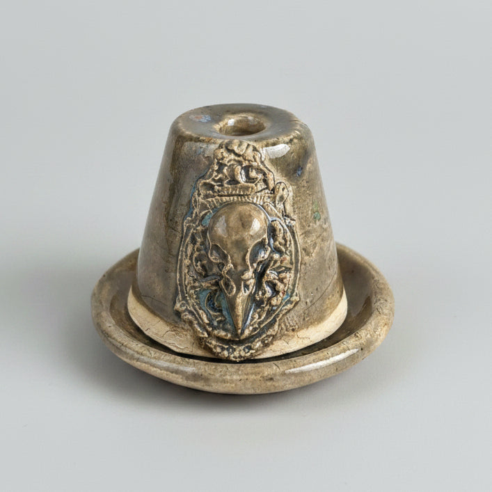 Nocturne Sightings Ceramic Incense Holder – Cone Ritual Vessel, Ø8×5.5 cm by Red Raven Pottery