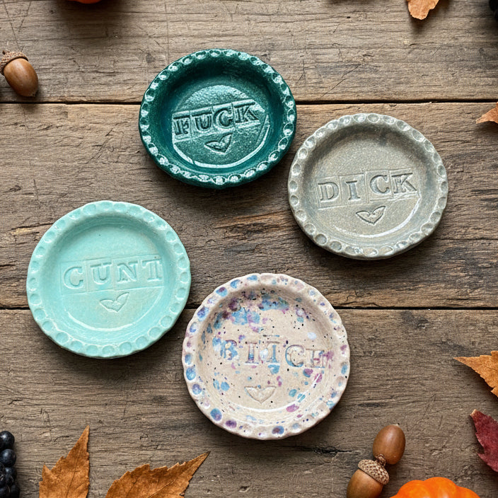 Not-So-Kind Handmade Ceramic Trinket Dish – Profane Little Catch-All, Ø9.5 × 1.5 cm by Red Raven Pottery