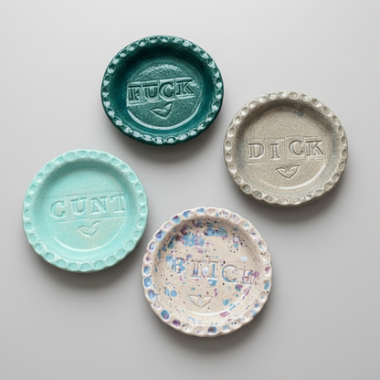 Not-So-Kind Handmade Ceramic Trinket Dish – Profane Little Catch-All, Ø9.5 × 1.5 cm by Red Raven Pottery