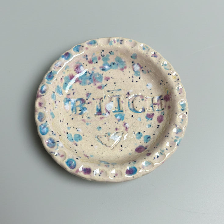 Not-So-Kind Handmade Ceramic Trinket Dish – Profane Little Catch-All, Ø9.5 × 1.5 cm by Red Raven Pottery