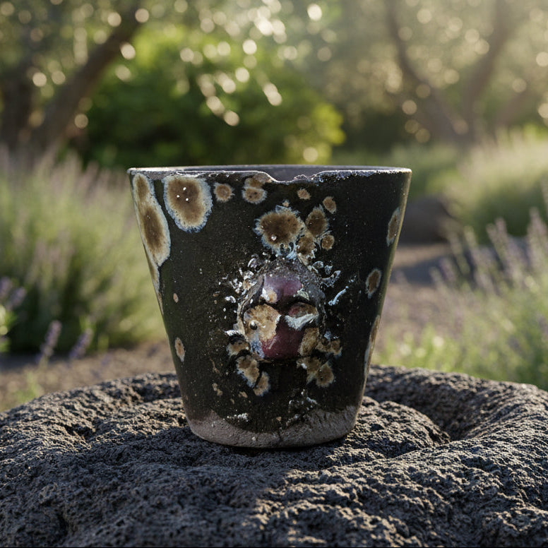 Obsidian Skull Ceramic Mini – Guardian Jar for Shots & Succulents, Ø4×4 cm by Red Raven Pottery