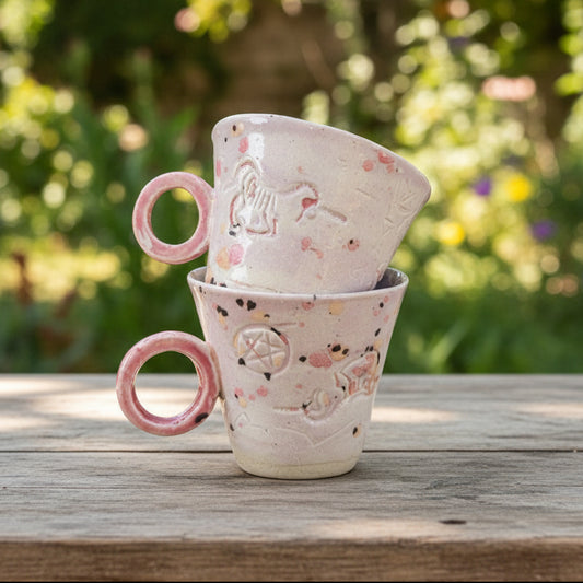 Occult Sweetness Ceramic Minis – Playful Duo for Espresso Shots, 5×6 cm by Red Raven Pottery