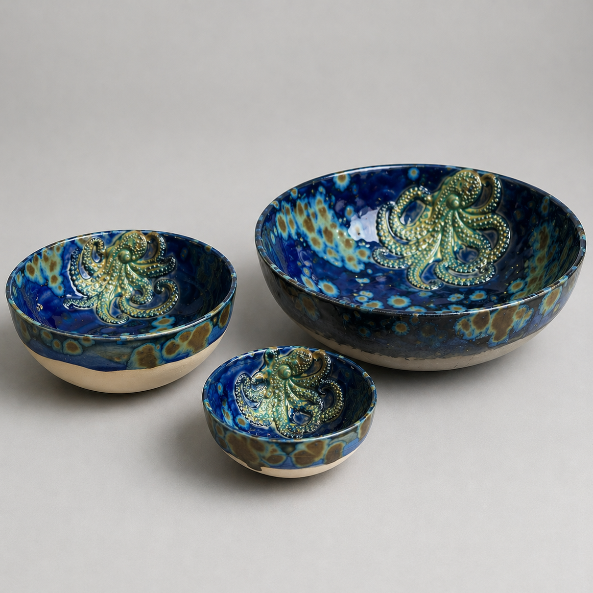 Octopus Drift Ceramic Bowl – Deep Sea Ritual Vessel, Ø11/ Ø13 / Ø22 x 5.7 cm by Red Raven Pottery