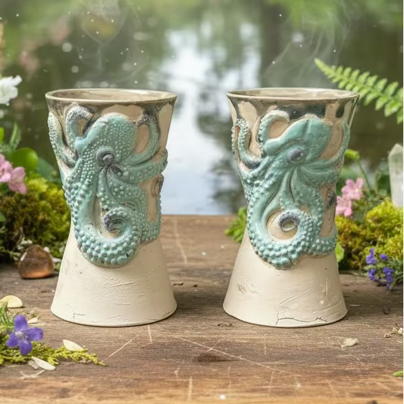 Octopus Drift Ceramic Planter – Creations From The Deep, Ø7×12cm by Red Raven Pottery