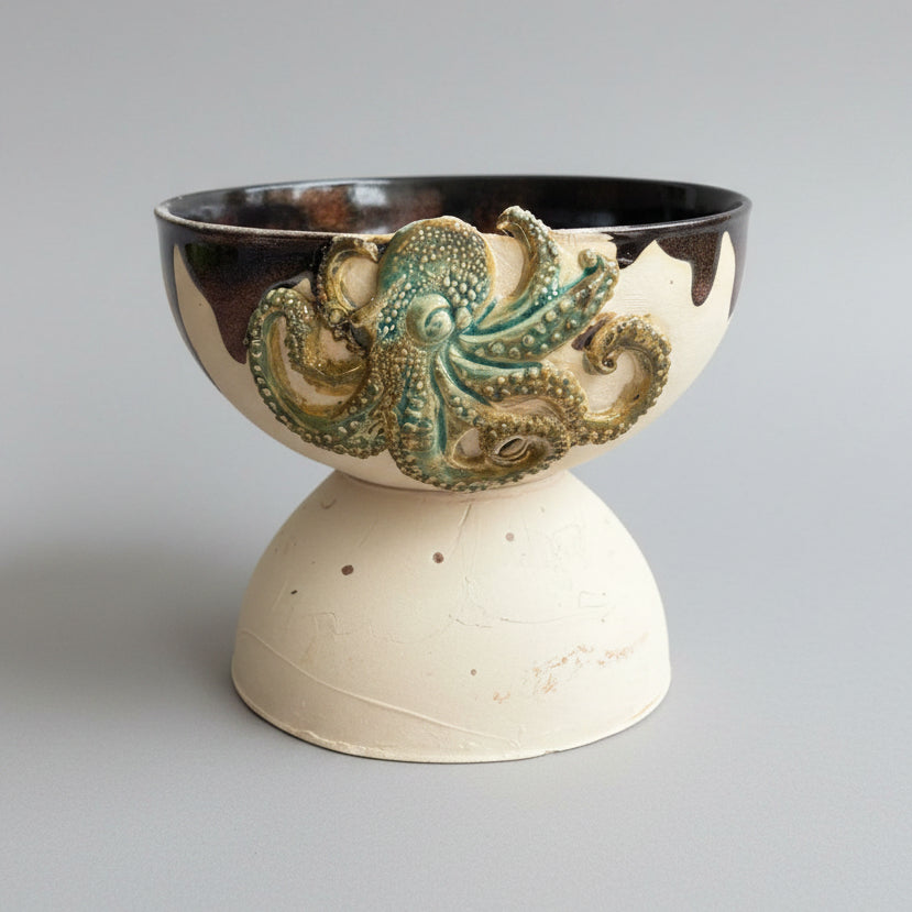 Octopus Drift Ceramic Planter – Grounded Shoreline Form, Ø14×11.5 cm by Red Raven Pottery