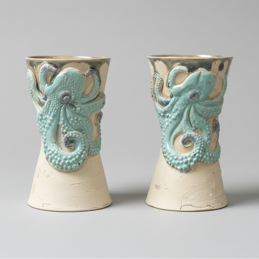 Octopus Drift Ceramic Planter – Creations From The Deep, Ø7×12cm by Red Raven Pottery