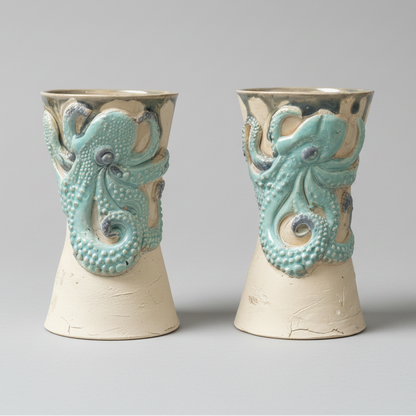 Octopus Drift Ceramic Planter – Creations From The Deep, Ø7×12cm by Red Raven Pottery
