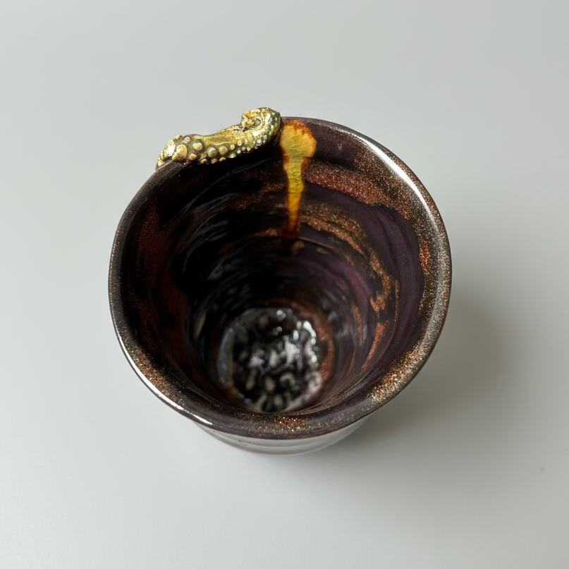 Octopus Drift Ceramic Tumbler – Dark Current Vessel, Ø8×12 cm by Red Raven Pottery