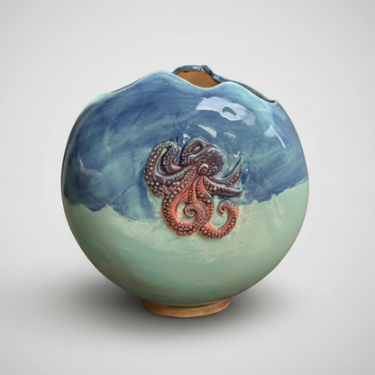 Octopus Drift Ceramic Vase – Tidal Spirit Vessel, 21×21×12 cm by Red Raven Pottery