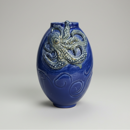 Octopus Drift Ceramic Vase – Ocean Depth Vessel, Ø11×17 cm by Red Raven Pottery