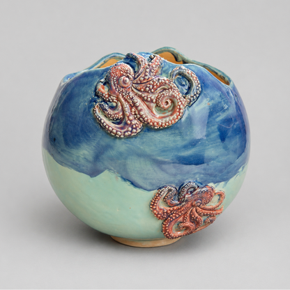 Octopus Drift Ceramic Vase – Tidal Spirit Vessel, 21×21×12 cm by Red Raven Pottery