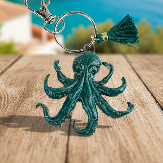 Octopus Drift Keyring – Deep Sea Ceramic Charm, 6.5 × 5 cm by Red Raven Pottery