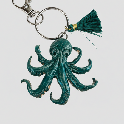 Octopus Drift Keyring – Deep Sea Ceramic Charm, 6.5 × 5 cm by Red Raven Pottery