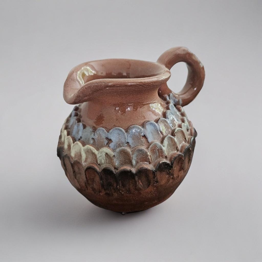 Pangolin Scales Ceramic Mug & Pitcher Set – Armor in Red Clay, Ø8×8 cm / Ø10×10 cm by Red Raven Pottery