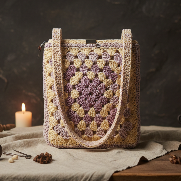 Pastel Bloom Crochet Bag – Floral Threaded Tote, 18 × 20 cm by Hook & Hex