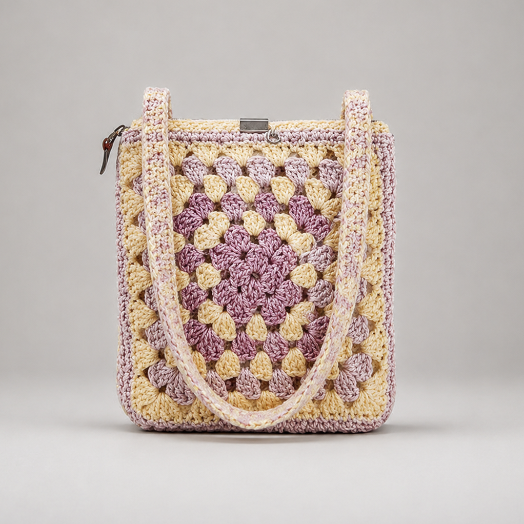 Pastel Bloom Crochet Bag – Floral Threaded Tote, 18 × 20 cm by Hook & Hex