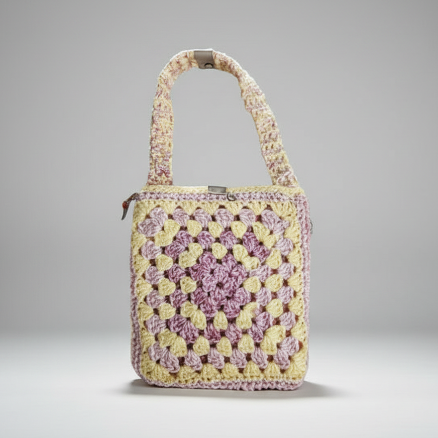 Pastel Bloom Crochet Bag – Floral Threaded Tote, 18 × 20 cm by Hook & Hex