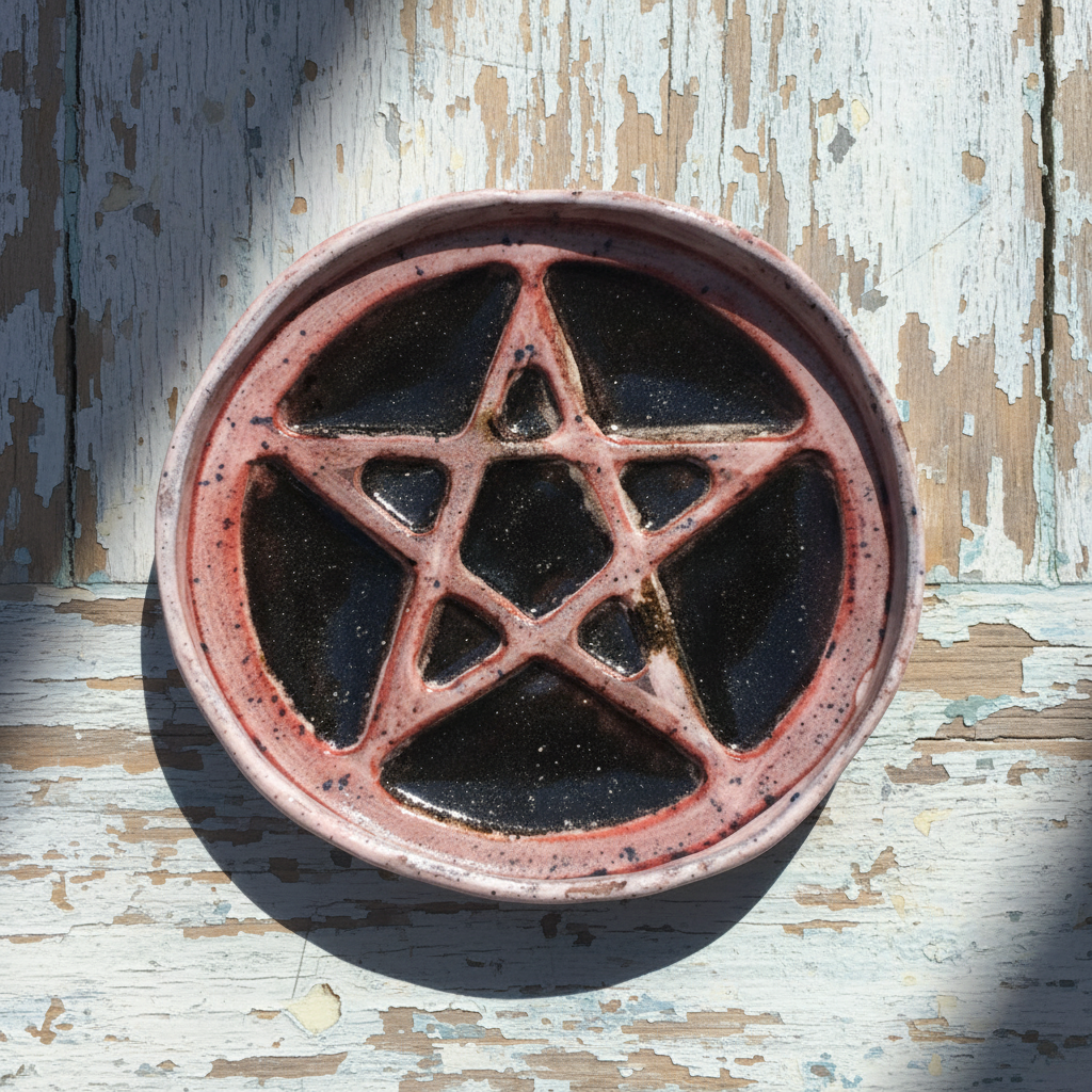 Pentagram Rituals Ceramic Dish – Grounded Protection In Clay, Ø14×2 cm by Red Raven Pottery