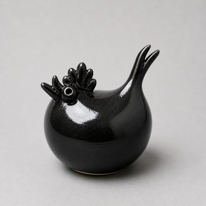 Perched Chicken Ceramic Figurine – Curious Farmyard Spirit, Ø7×10 cm by Red Raven Pottery