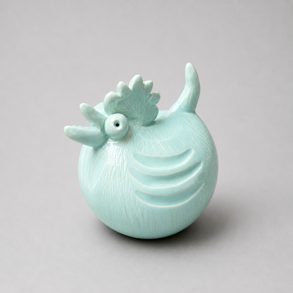 Perched Chicken Ceramic Figurine – Curious Farmyard Spirit, Ø7×10 cm by Red Raven Pottery