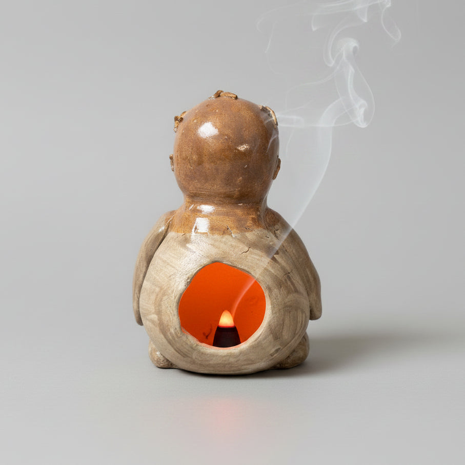 Poppet Ceramic Incense Burner – Guardian of Sacred Smoke, 11 × 8 × 7 cm by Red Raven Pottery