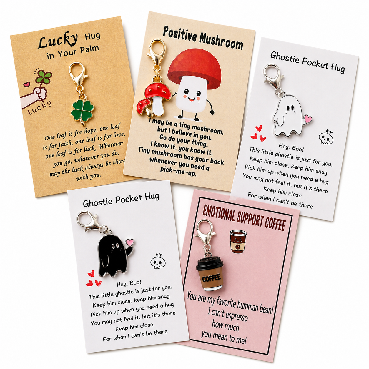 Positive Pocket Charm Keyring – Tiny Token of Encouragement, ~8 × 5.5 cm