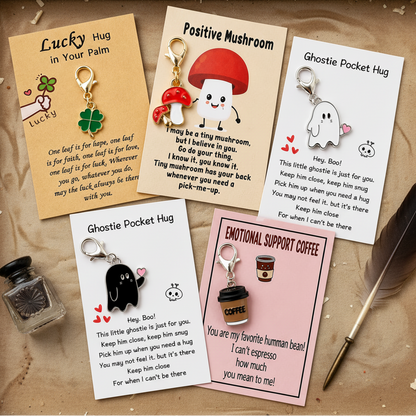 Positive Pocket Charm Keyring – Tiny Token of Encouragement, ~8 × 5.5 cm