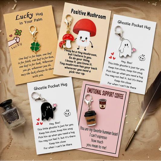 Positive Pocket Charm Keyring – Tiny Token of Encouragement, ~8 × 5.5 cm