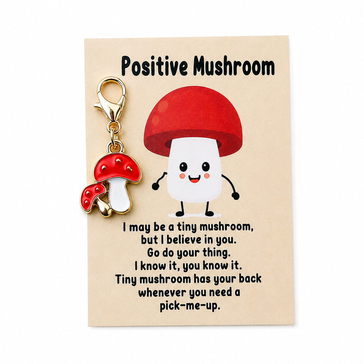 Positive Pocket Charm Keyring – Tiny Token of Encouragement, ~8 × 5.5 cm