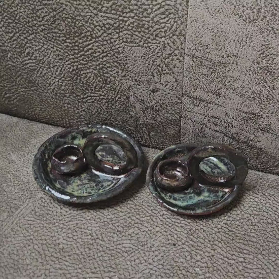 Molten Earth Ceramic Candle Holder – Obsidian Flame Keeper, various sizes by Red Raven Pottery