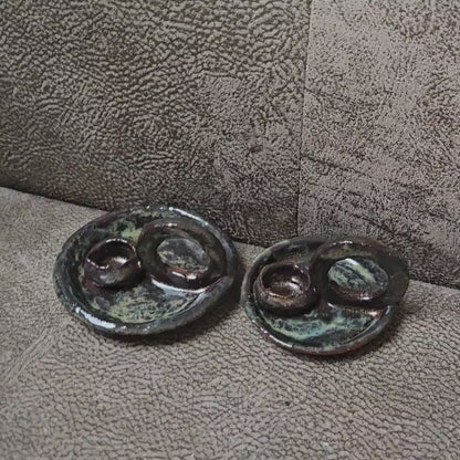 Molten Earth Ceramic Candle Holder – Obsidian Flame Keeper, various sizes by Red Raven Pottery