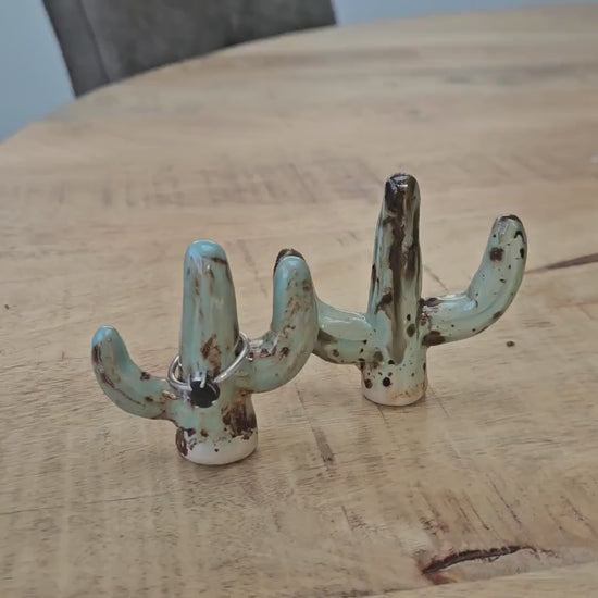 Cactus Bloom Ceramic Ring Keepers – Symbols of Quiet Grace, 6×6 cm by Red Raven Pottery