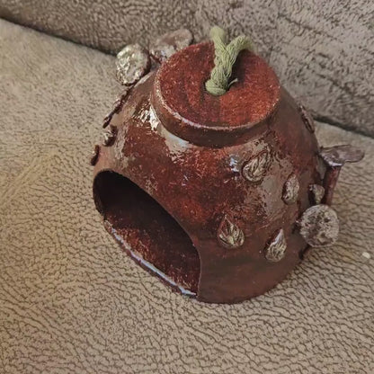 Woodland Forager Ceramic Bird House – Garden Shelter for Small Wings, Ø11×9 cm by Red Raven Pottery