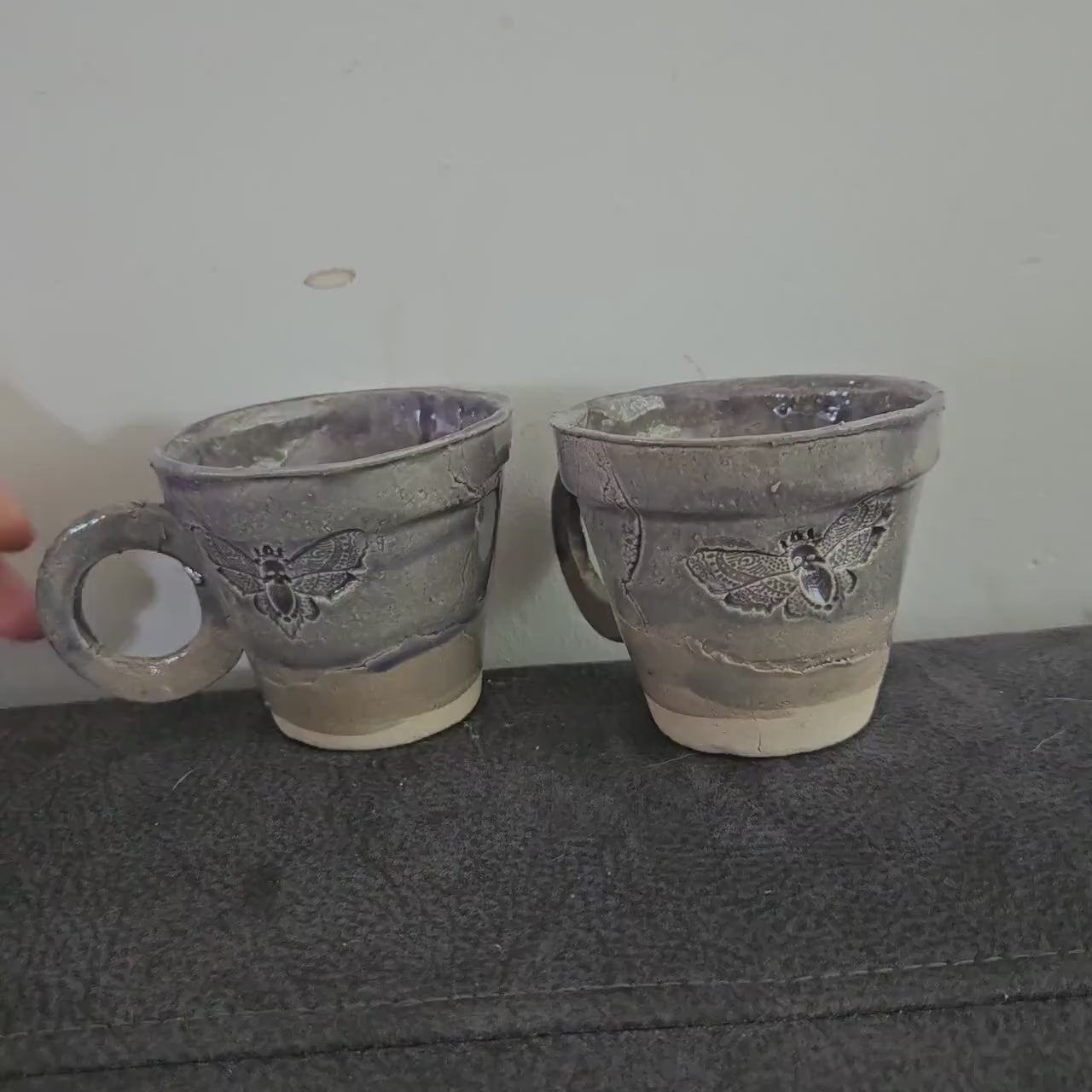 Handmade Ceramic Coffee Cup with Moth Relief – Wabi Sabi Purple