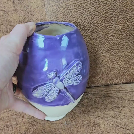Enchanting Dragonfly Ceramic Vase – Token of Transformation, Ø15.5×11 cm by Red Raven Pottery