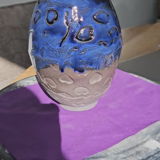 Handmade Blue vase with hearts