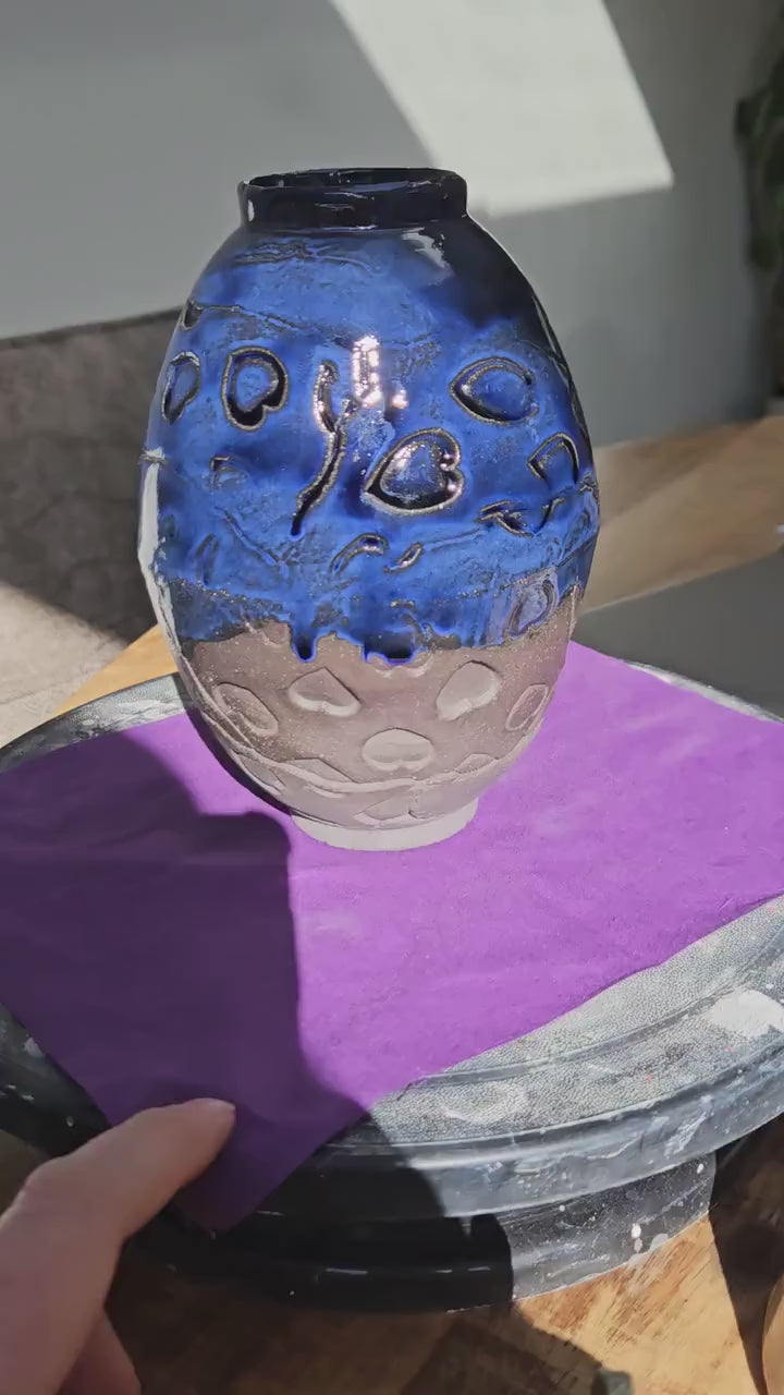 Handmade Blue vase with hearts