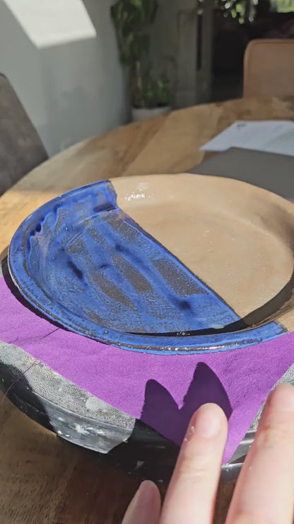 Handmade half blue dinnerplate