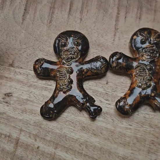 Zombie Gingerbread Man Magnet  - Undead Cookie Ornament 7 x 7.5 cm by Red Raven Pottery