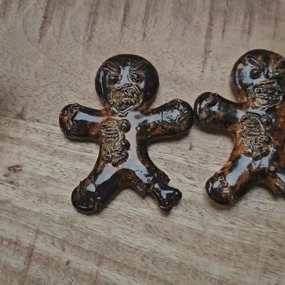 Zombie Gingerbread Man Magnet  - Undead Cookie Ornament 7 x 7.5 cm by Red Raven Pottery